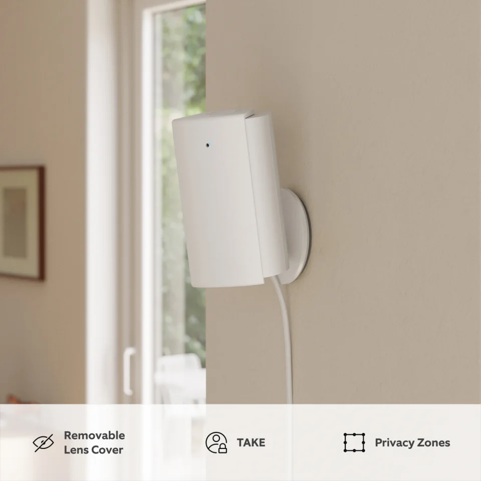 Ring Indoor Cam 4K wall-mounted showing the detachable lens cover