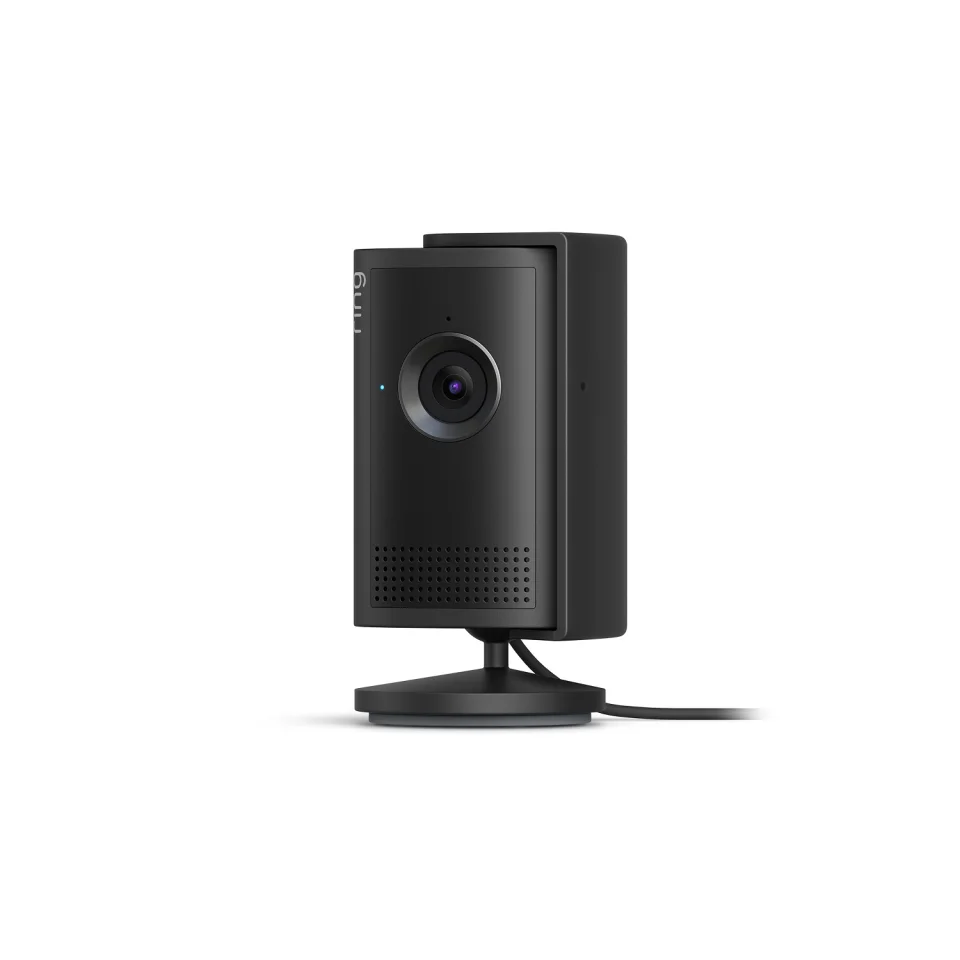 Ring Indoor Cam Plus in black on a tabletop