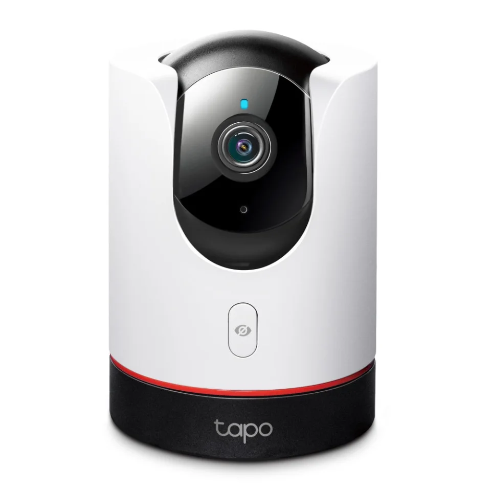 Tapo C225, a white pan-and-tilt 2K security camera with physical privacy shield