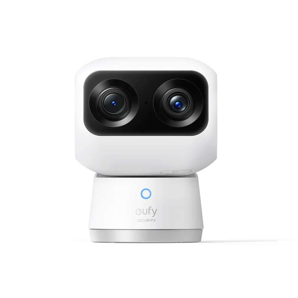 eufy Indoor Cam S350 dual-lens pan and tilt camera, front view