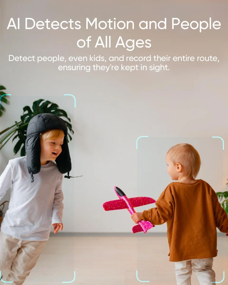 eufy marketing graphic showing AI detection of motion and people of all ages
