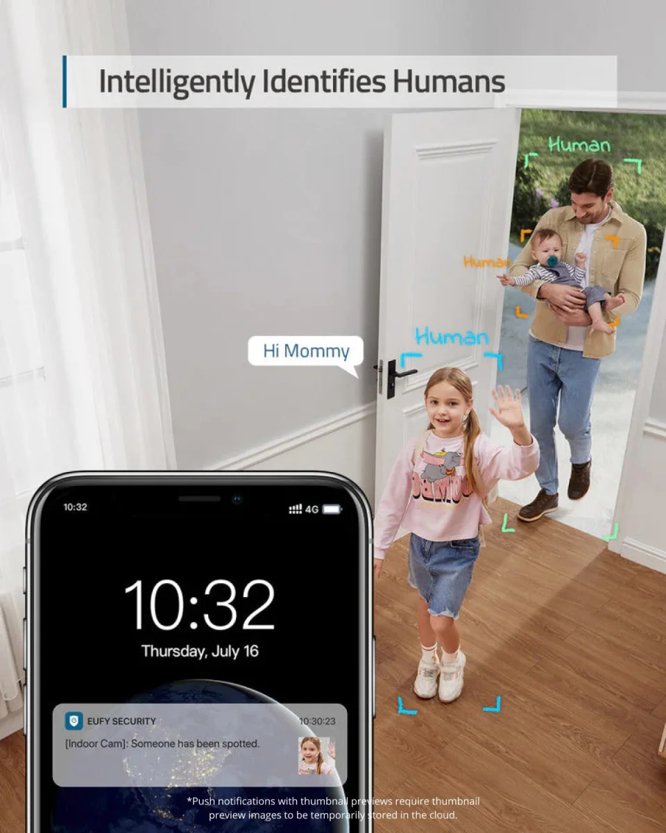 eufy Indoor Cam E220 on-device AI intelligently identifies humans with app notifications