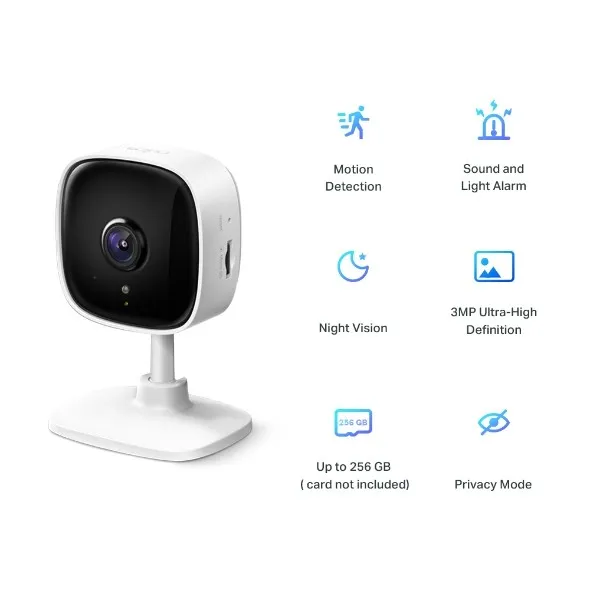 TP-Link Tapo C110 key features: motion detection, night vision, 3MP video, local storage, privacy mode