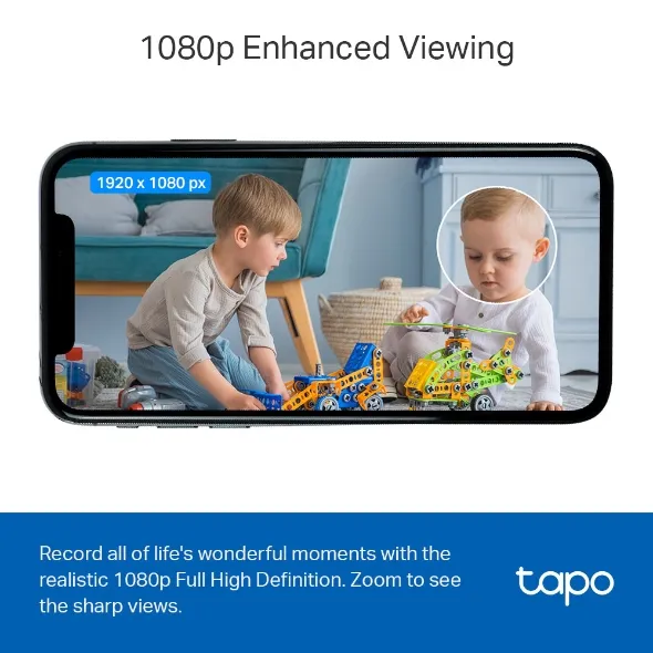 Tapo C100 1080p Full HD live view in the Tapo app on a phone