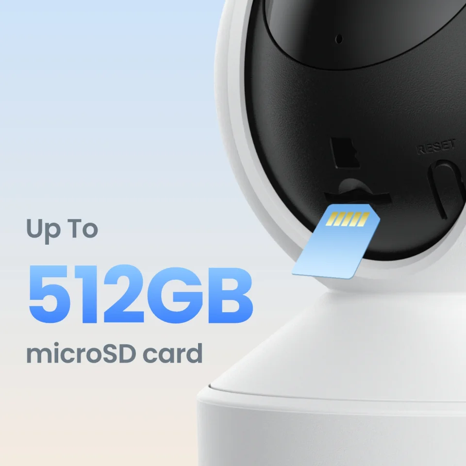 Close-up of the Reolink E1 Pro microSD card slot with up to 512GB card support