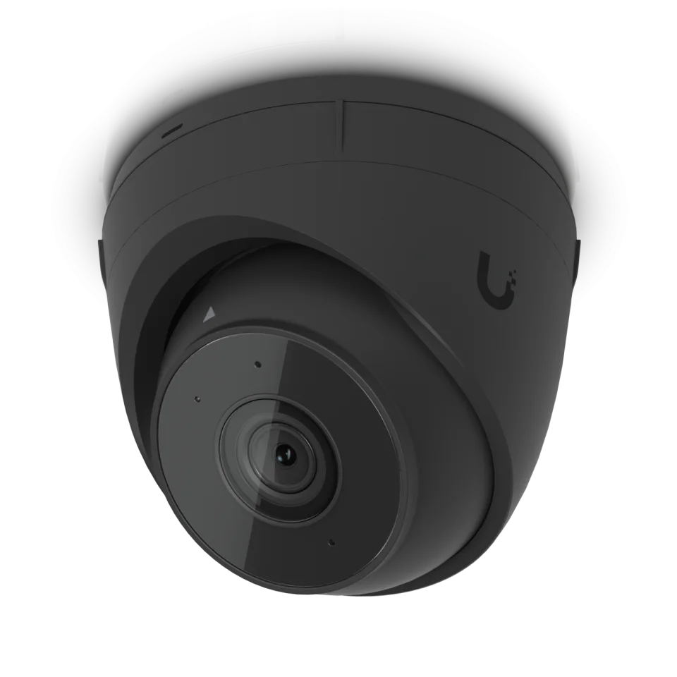 Black UniFi G5 Turret Ultra turret camera close-up on a black background