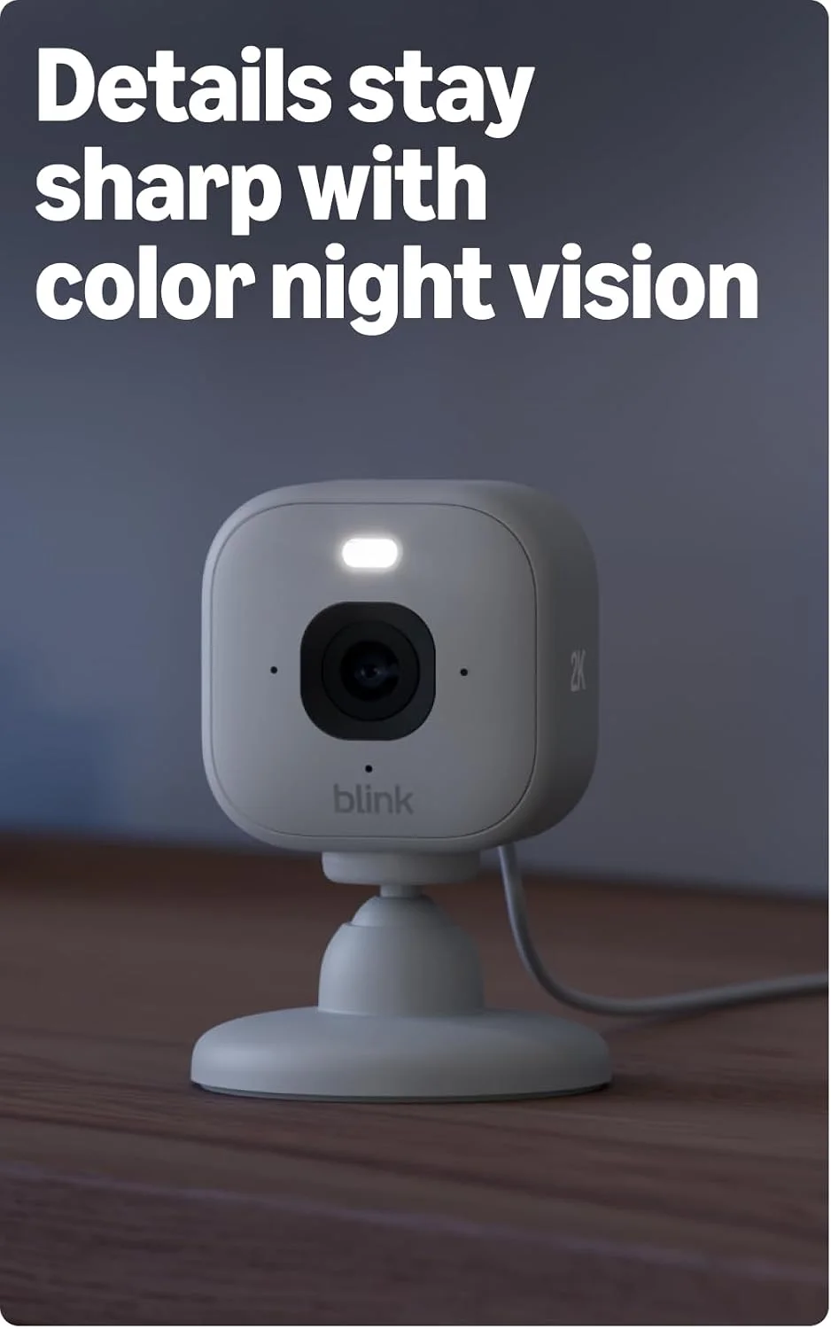Blink Mini 2K+ with its spotlight on, showing color night vision