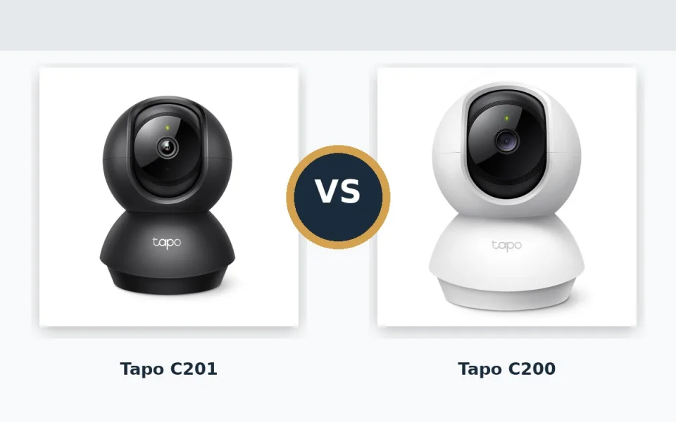 Tapo C201 in black next to Tapo C200 in white, official product photos