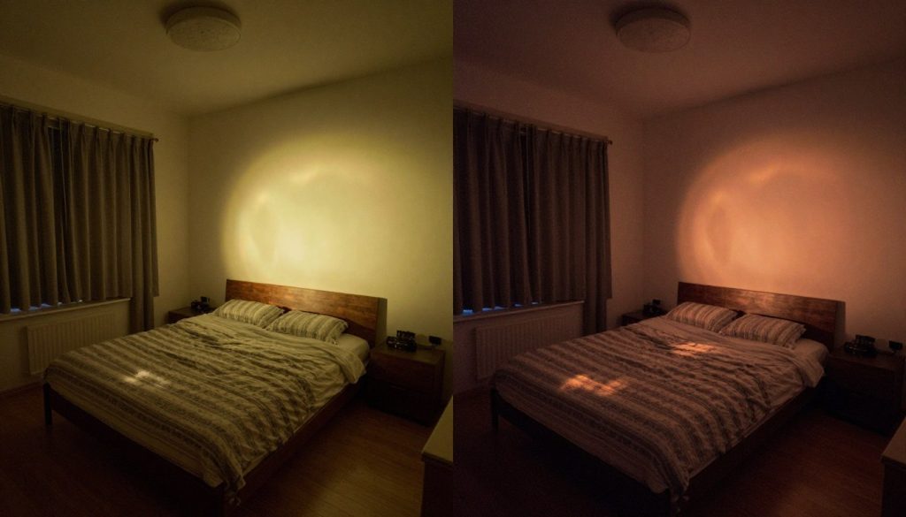 Night vision comparison showing infrared versus color night vision footage quality