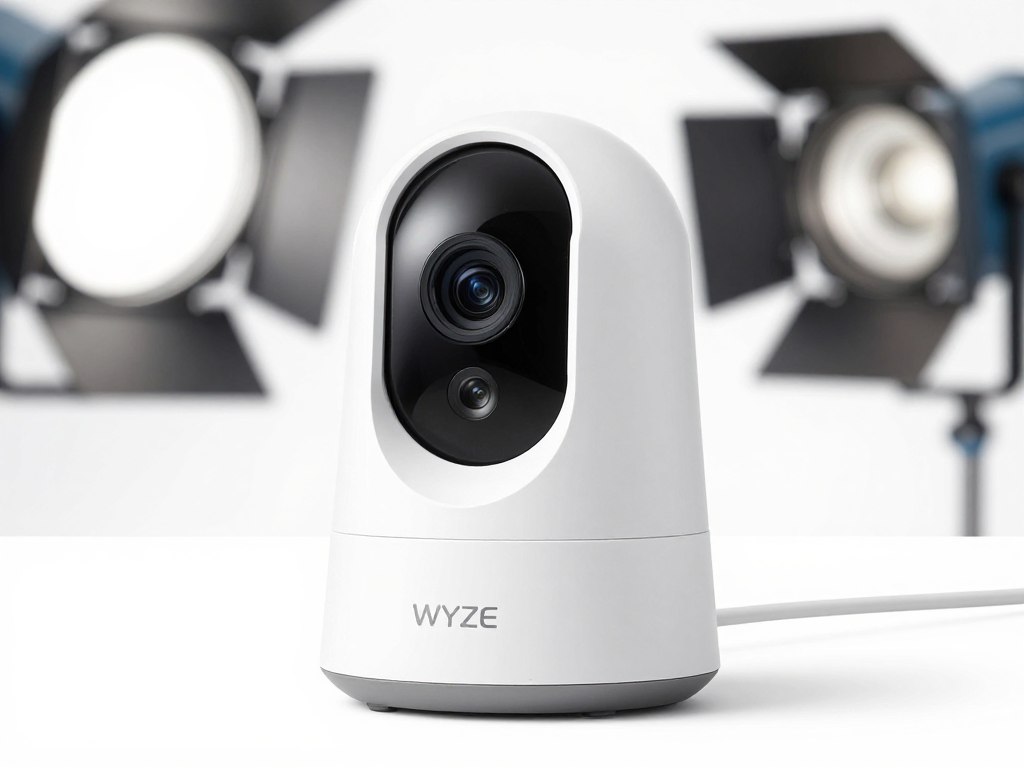 Wyze Cam v4 indoor security camera with color night vision on white background